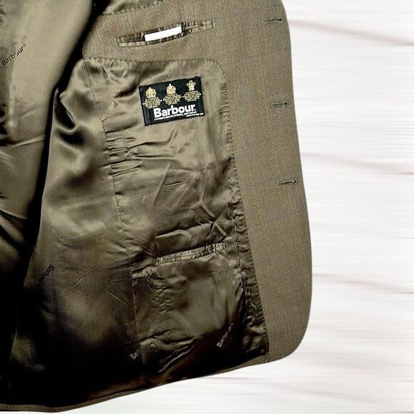 Vintage BARBOUR Wool Suit Jacket Sport Coat Blazer Olive Green Plaid size US 44L - Picture 12 of 16